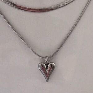 304 Stainless Steel Heart Pendant Multilayer Necklace